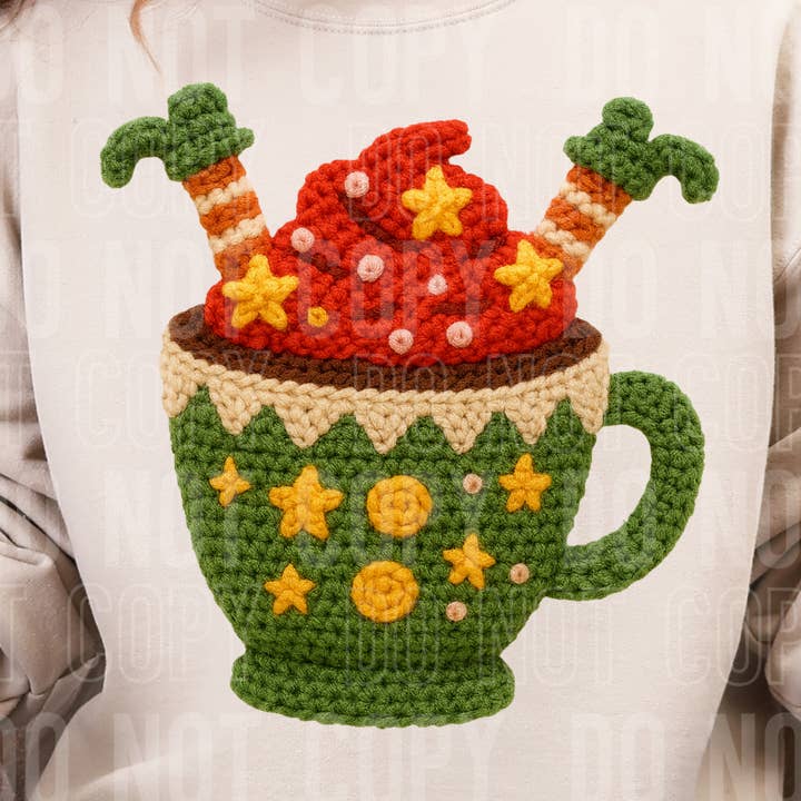 Trasferimento DTF Finto Filato Piedi di Elfo al Cioccolato Caldo per la vendita all'ingrosso da parte di K and M Designs