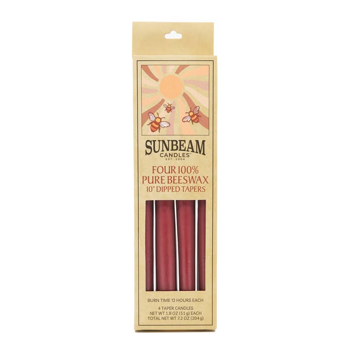 Sunbeam Candles, Inc - Wholesale Tapered Candle/Candlestick - 10" Dipped Beeswax Tapers - 2-Pair Boxes (4-ct case)2