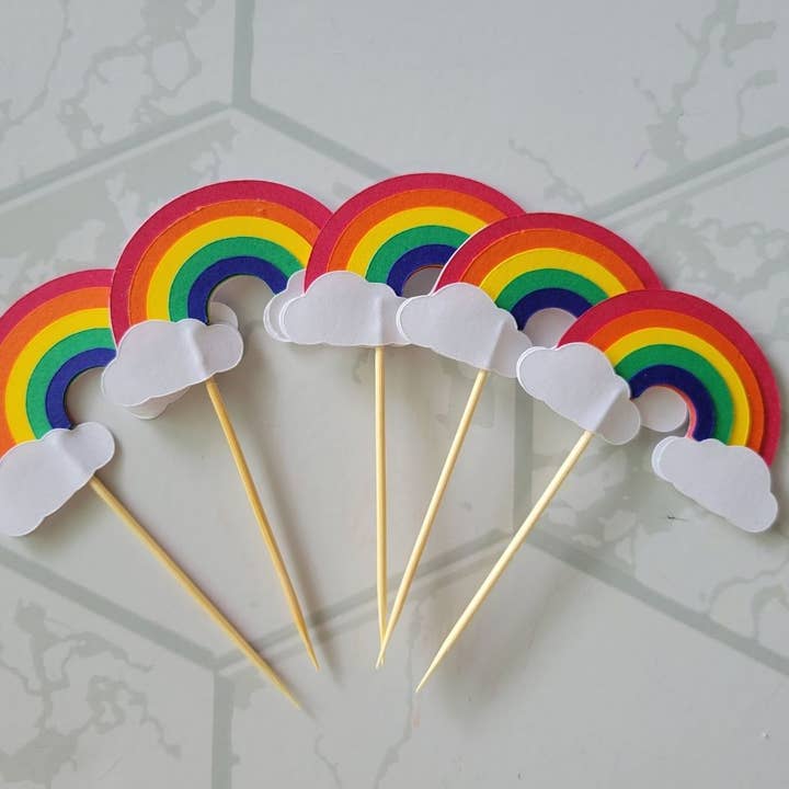 Henli & Co. - Wholesale Cake/Cupcake Topper - Primary Rainbow Cupcake Toppers ( 6 Count )