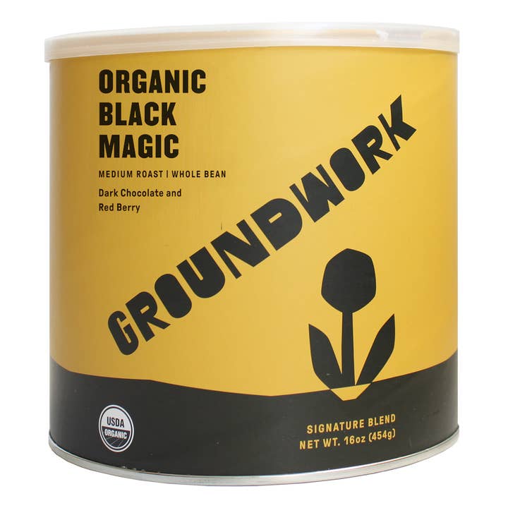 Black Magic Espresso 1lb Can - Organic Medium Roast for wholesale by Groundwork Coffee Roasters