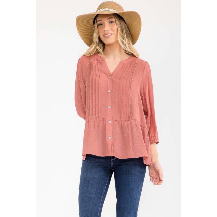 PAPAYA GAUZE SHELL BUTTON PEPLUM SHIRT for wholesale by Perseption