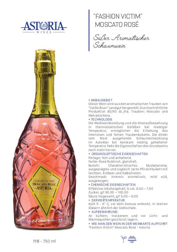 Metina SAS - Wholesale Champagne/Sparkling Wine - Fashion Victim Moscato Rosè Sweet Astoria Sparkling Wine 75 cl.6
