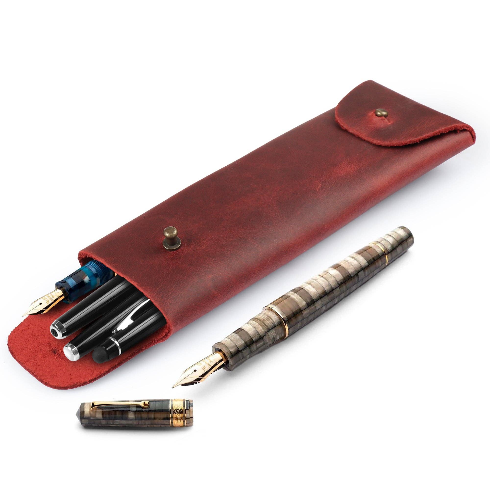 Londo – wholesale Pen & pencil holder – Londo Top Grain Leather Pen Case with Metal Snap Fastener, Pencil Pouch Stationery Bag48