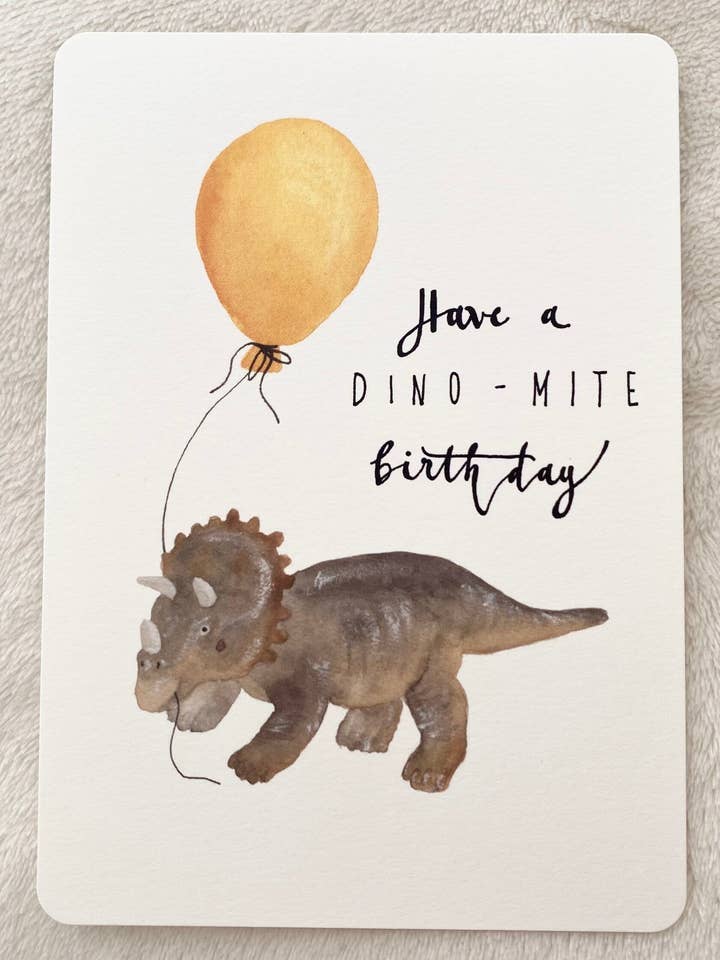 Postkarte Geburtstag Dino Ballon für den Großhandel von Linda Mundo