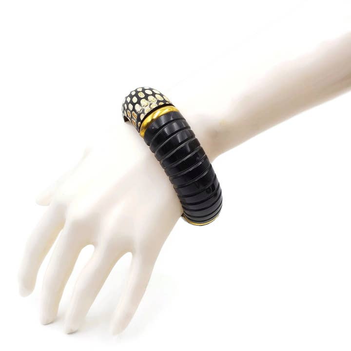 Treasure Jewelry - Wholesale Bangle Bracelet - Buffalo Horn Bangle Animal Print Bangle with Brass Accents6