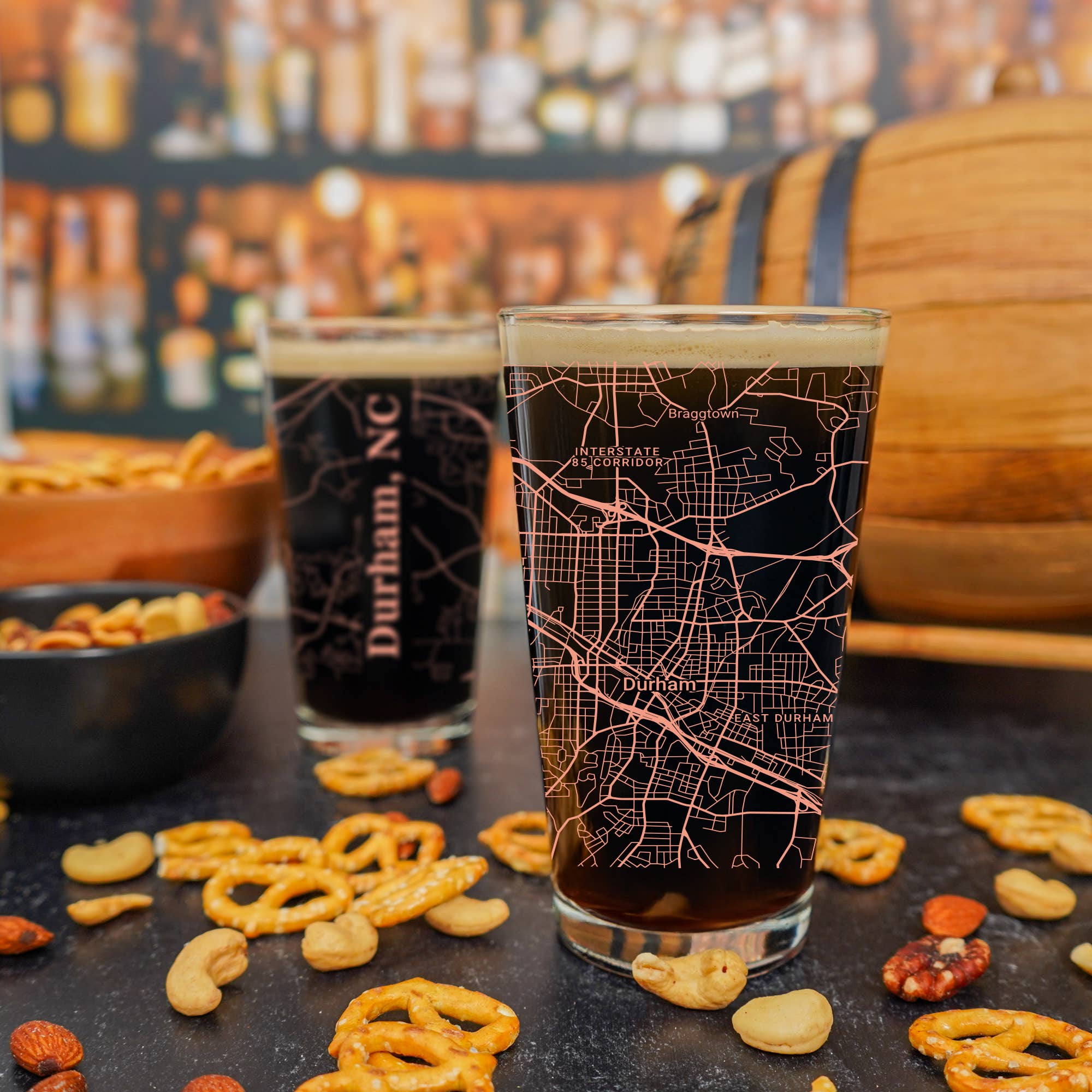 Blue Ridge Mountain Gifts - Wholesale Beer Glass/Mug - Durham NC Map Glass - Select from over 40 Colors