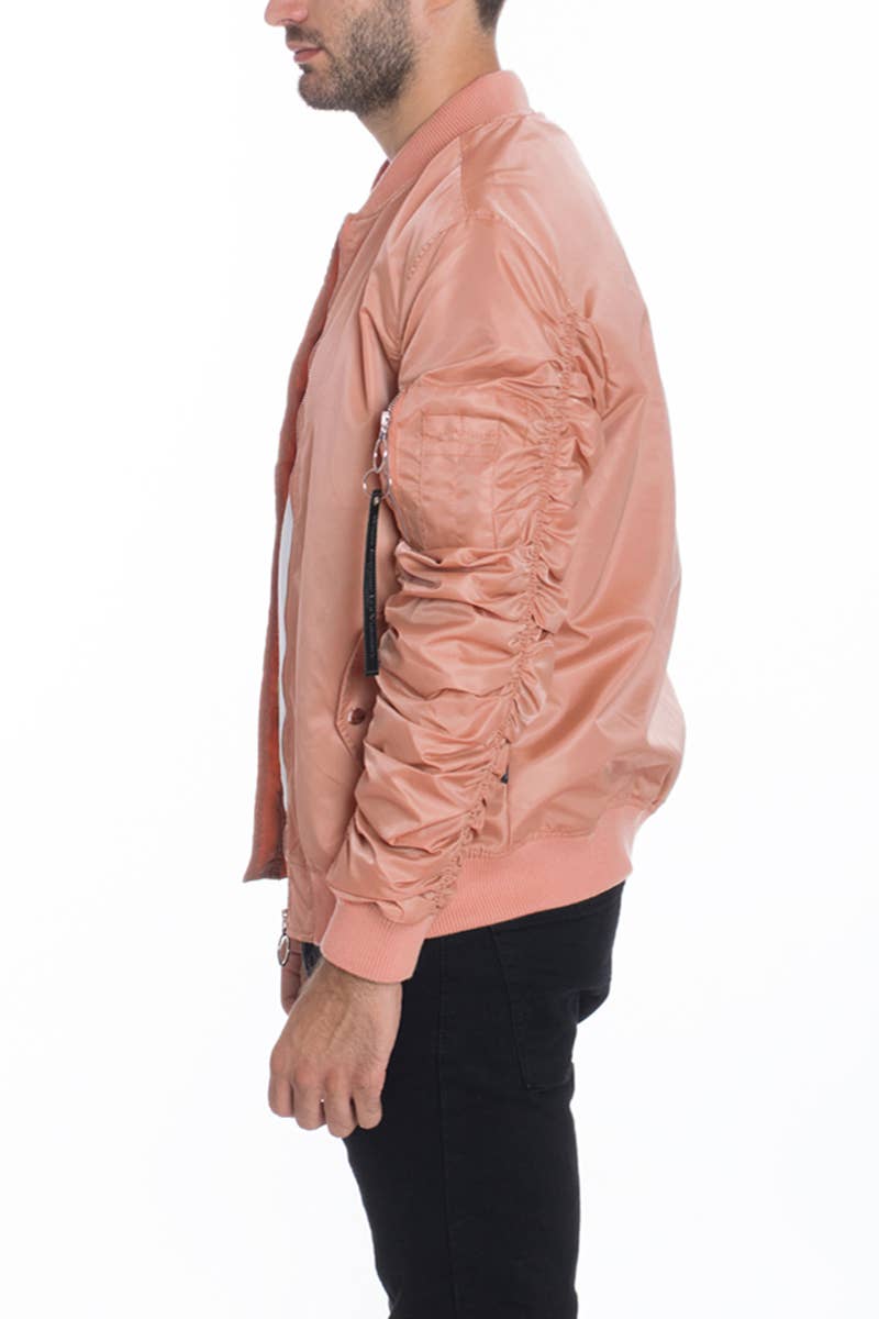 WEIV - Wholesale Bomber Jacket - Men's - Mens Light Weight Scrunched Flight Bomber Jacket - Mauve1