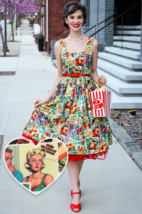 Amanda Multi-Colored and Comic Swing Dress for wholesale by Dolly & Dotty