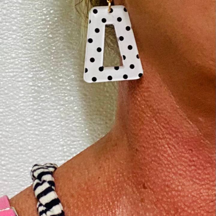 Sandy Lou Designs - Wholesale Dangle Earrings - Fun Polka Dots With Pink and White Stripe Button Earrings