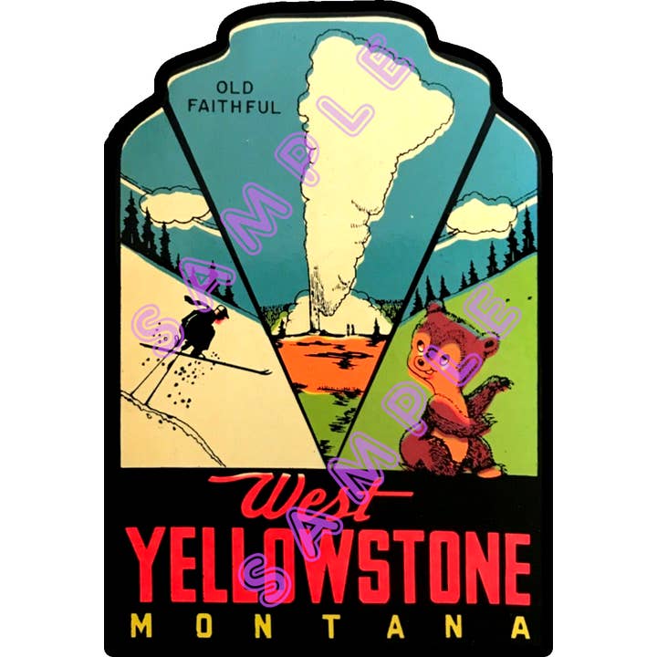 WEST YELLOWSTONE MONTANA Vintage Stijl Vinyl Sticker MT9 voor wholesale door Hilda74 Retro Designs