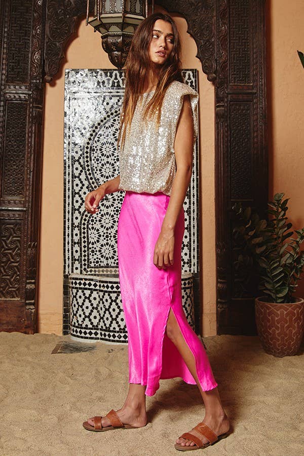 BUCKETLIST INC - Wholesale Skirt - Women's - S5073 -Solid Satin Midi Skirt8