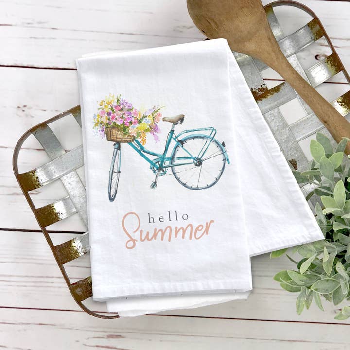 torchon plat d'été vélo avec adorable vélo rustique avec fleurs torchon d'été pour la décoration de la ferme torchons pendaison de crémaillère pour la vente par ZA Handmade Wholesale