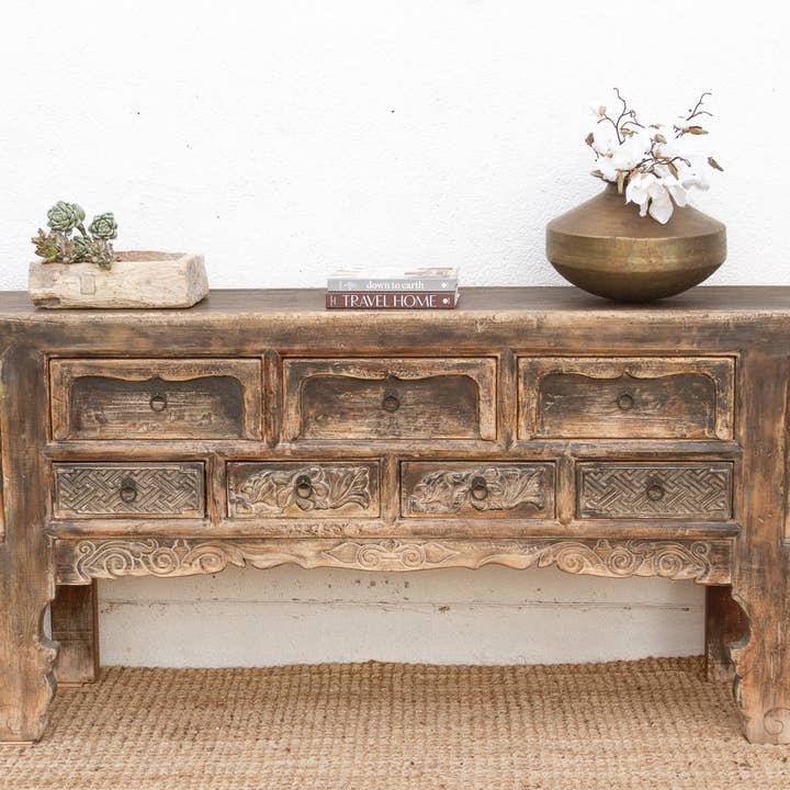De-cor - Wholesale Console Table - Oriental Sanctuary, Antique Carved Altar Table7