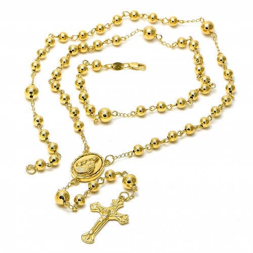 Sacred Heart Gold-Plated Rosary Pendant Necklace for wholesale by Angelluz