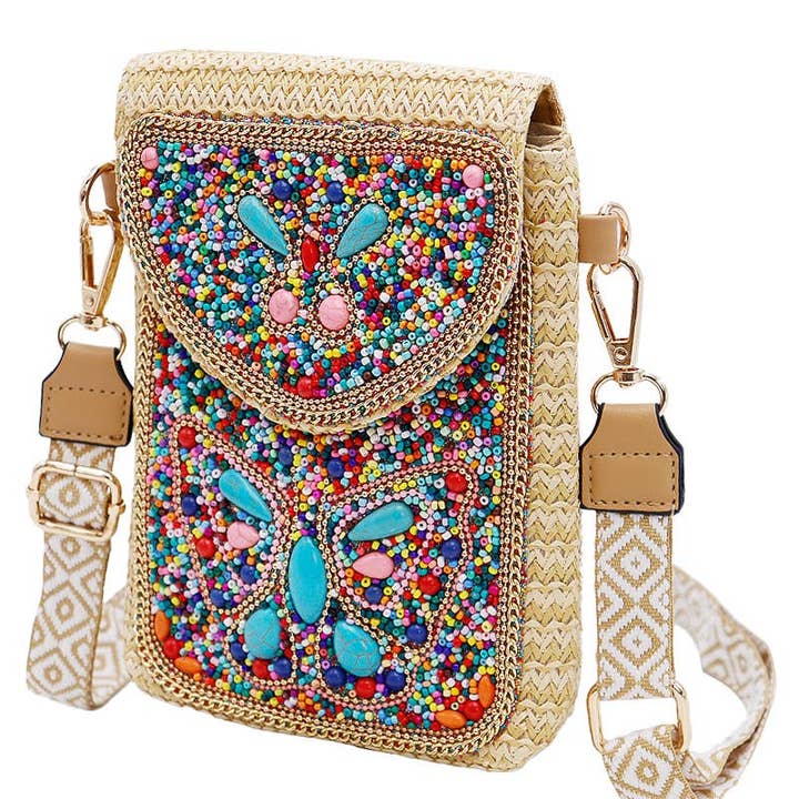 Cap Zone - Wholesale Crossbody Bag - Women's - Butterfly Bohemian Artisan Beaded Crossbody Bag