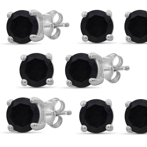 10k Banhado a Ouro Branco Criado Preto Brincos de Sapphire 4Ct Redondos por atacado de Paris Jewelry