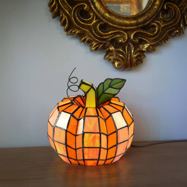 River of Goods - Wholesale Accent/Desk Lamp - 9"H Patch the Pumpkin Tiffany Stained Glass Accent Lamp4