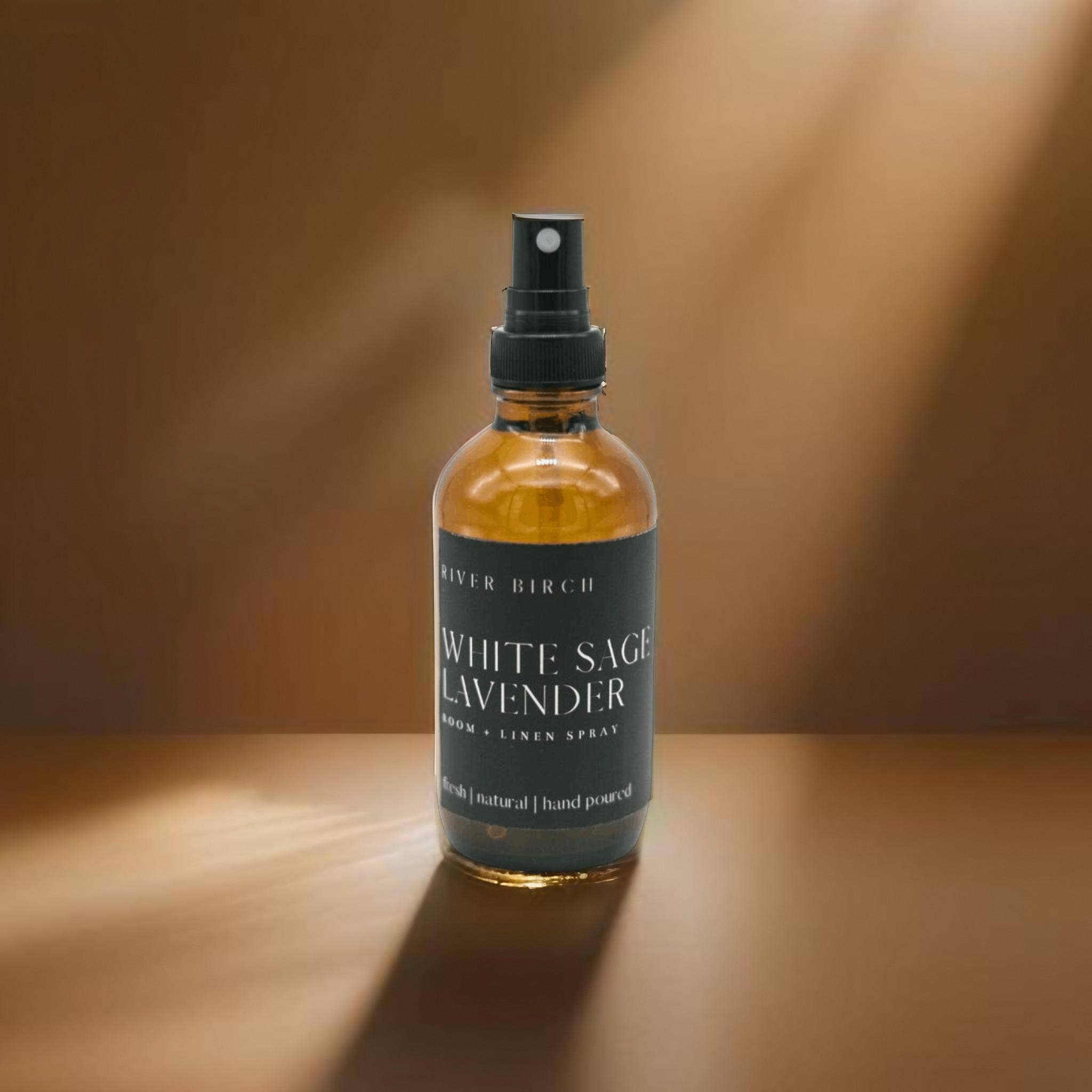 River Birch Candles - Wholesale Room & linen spray - White Sage Lavender - 4 oz Amber Glass Room + Linen Spray1