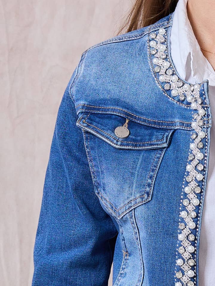 Jeans Denim jacket (Pearl and Rhinestone) - ANA & LUCY for wholesale on Faire1