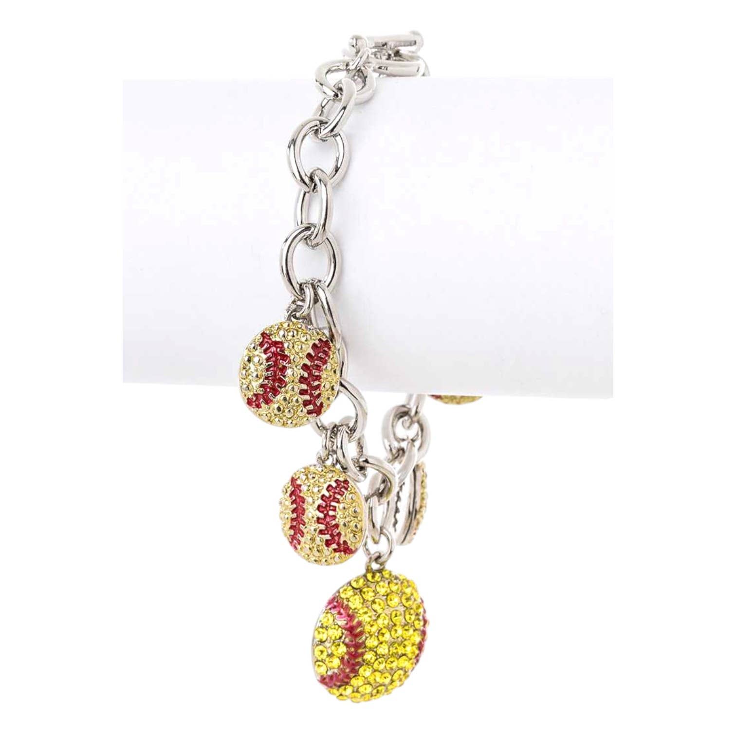 LA Jewelry Plaza - Wholesale Charm/Dangle Bracelet - Crystal Softball Charm Toggle Bracelet1
