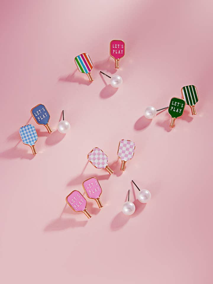 Sports Pickleball oorbellen met emaille print, set van 3 palen voor wholesale door Designature New York