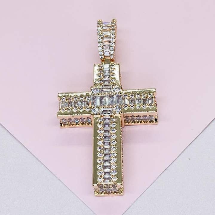 18k Goud Gevuld XL Kruisbeeld met Baguette & Ronde CZ Stenen voor wholesale door Milie