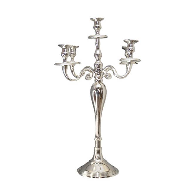 Castiçal de 5 braços prateado 60cm por atacado de AULICA