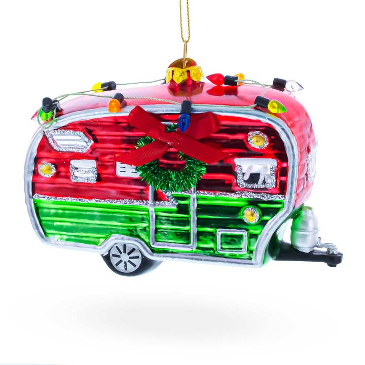 Camper Trailer with Lights Glass Ornament for wholesale by BestPysanky