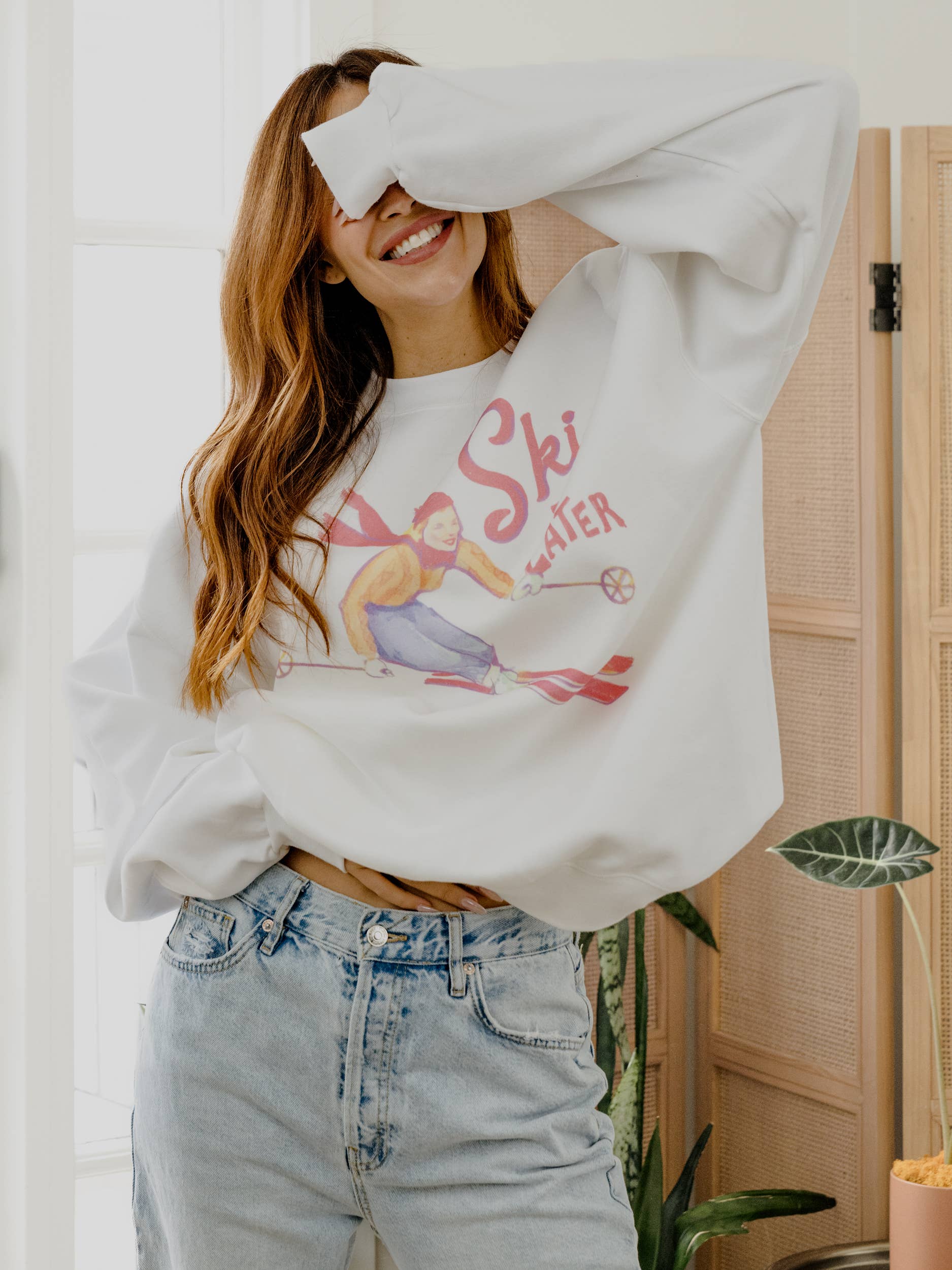 LivyLu - Wholesale Graphic Sweatshirt - Unisex - Ski Ya Later White Sweatshirt 4