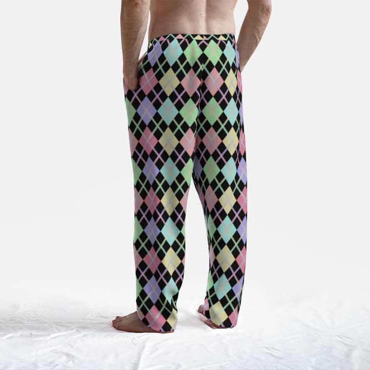 Ninja Ferret Art – wholesale Mjukis- och joggingbyxor – Dam – Pastell Rainbow/Svart Solid Argyle Lounge Byxor