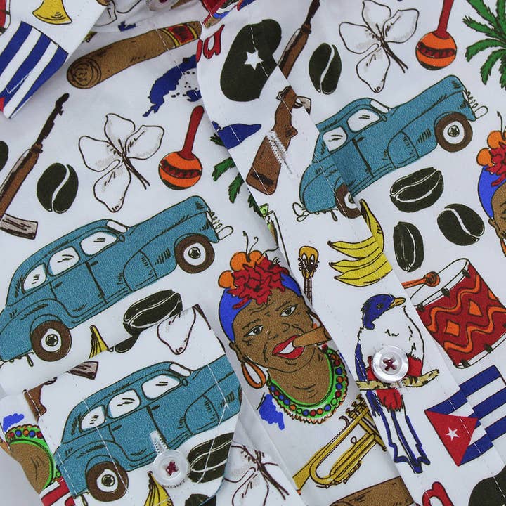 Het shirt met Cubaanse print en rode bies voor wholesale door EIGHT X