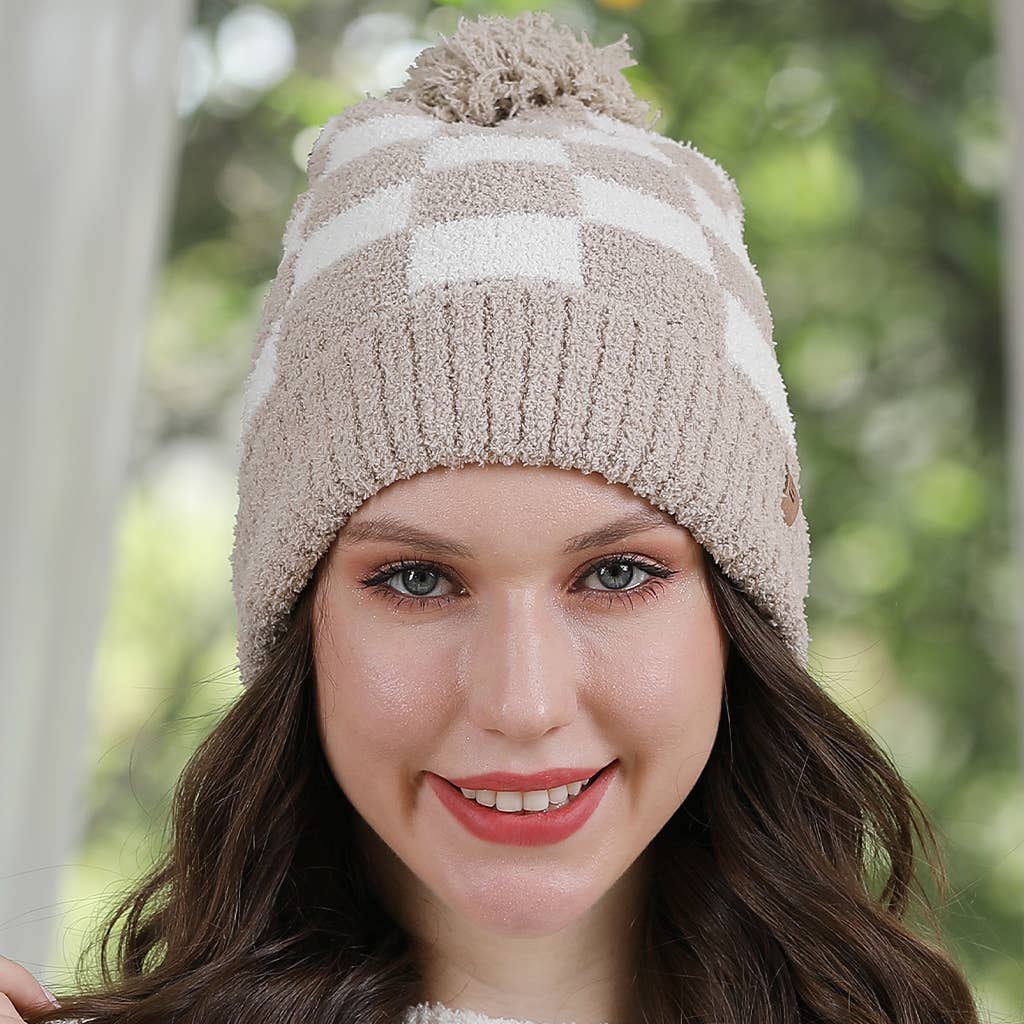 Fashion City - Vente Bonnet – femme - Bonnet à pompon à motif à carreaux Buffalo14