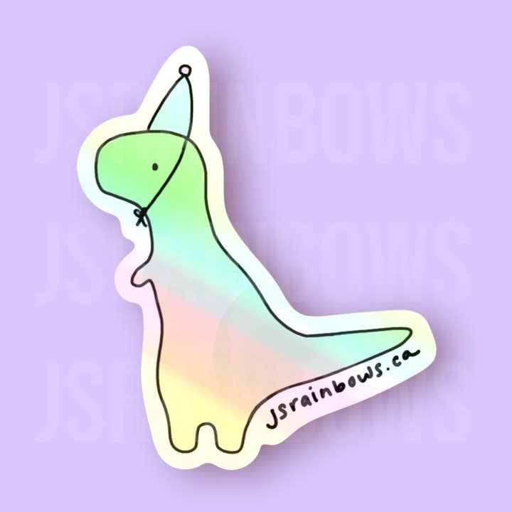 Disco Dinos, T-Rex BRANDED - Holographic Die Cut Sticker for wholesale by J’s Rainbows