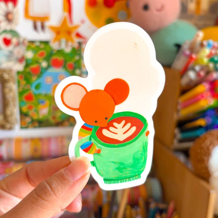 En mus og hans varme kakao klistermærke for engroshandel hos Veronica Porlier Illustrations