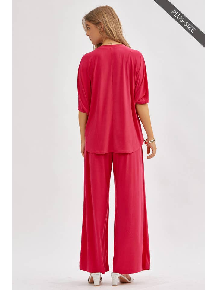 Dear Scarlett - Wholesale Top & Pant Set (NOT Loungewear) - Women's - PLUS SIZE Flowy Top + Wide Leg Set TRVSET-COASTAL