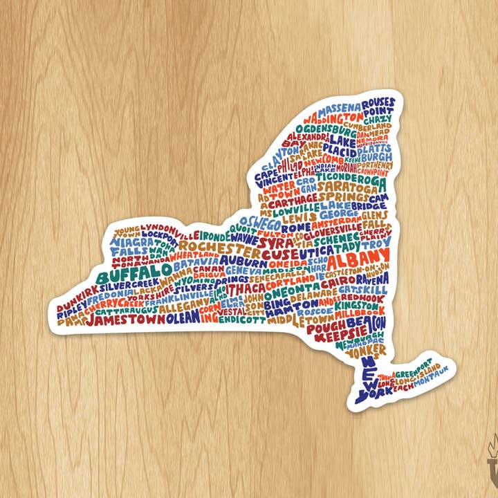 Wander On Words - Wholesale Sticker - Hand-Lettered New York Towns Map Sticker0