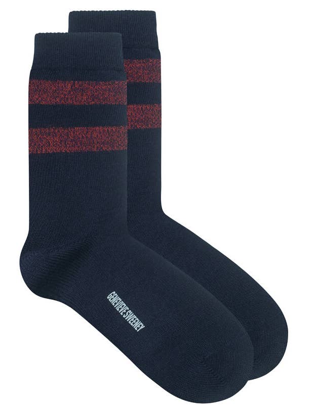 Samar Merino Wool Stripe Sock Navy Red Marl for wholesale by Genevieve Sweeney