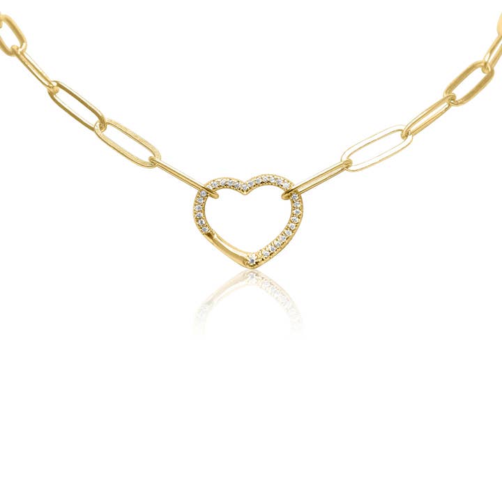 Nomie - Wholesale Pendant/Charm Necklace - Front Clasp Diamond Heart Paperclip Chain3