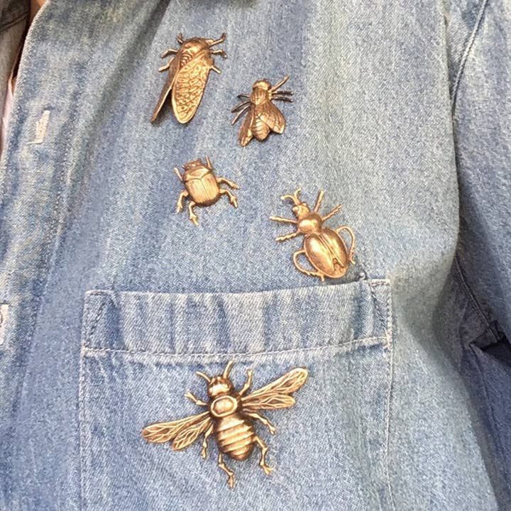Metal Cloth & Wood - Wholesale Brooch - Brass Cicada Insect Pin or Brooch