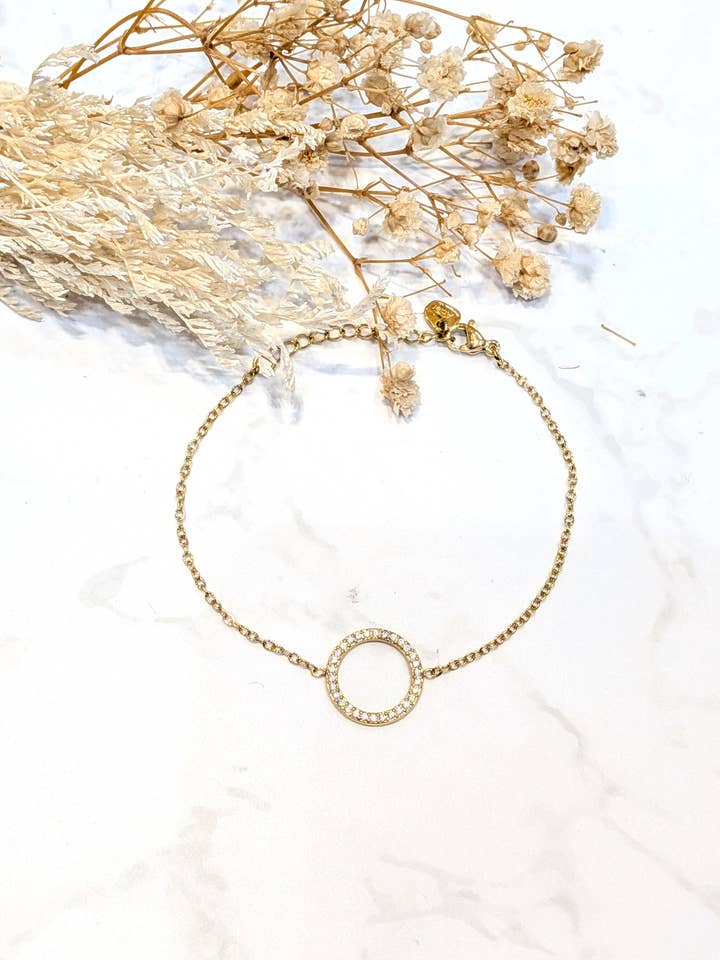 Round rhinestone Colophaneae bracelet in stainless steel for wholesale by LOLO & YAYA