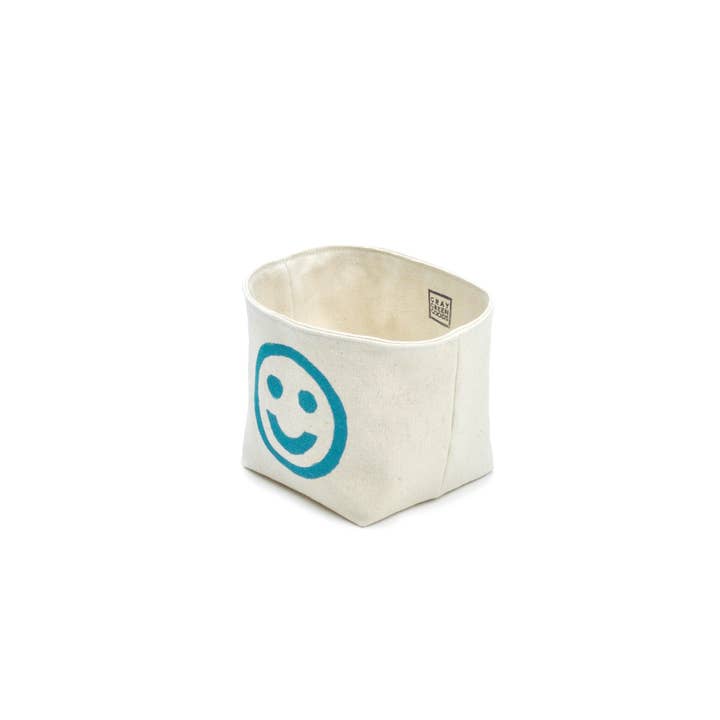 Gray Green Goods – wholesale Plant pot – Smiley Face Blockprint Canvas Planter—4"