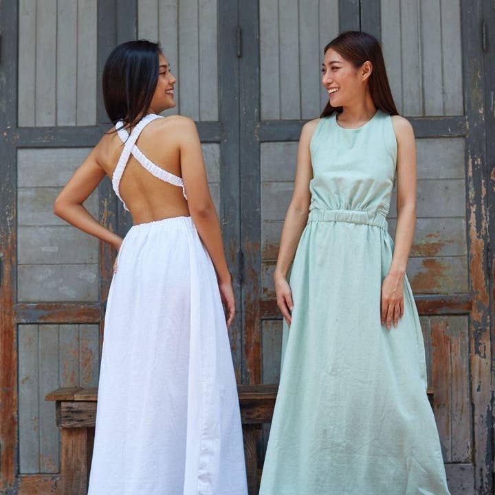 Robe Longue Dos Nu en Coton Naturel pour la vente par Dame Pach Bangkok