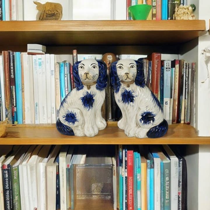 AA Importing - Wholesale Decorative Figurine - Blue and White Ceramic Staffordshire Dog Pair
