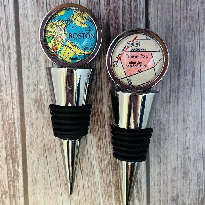New Premium Chrome Map Bottle Stopper - Travel Souvenir Gift for wholesale by Tanner Glass