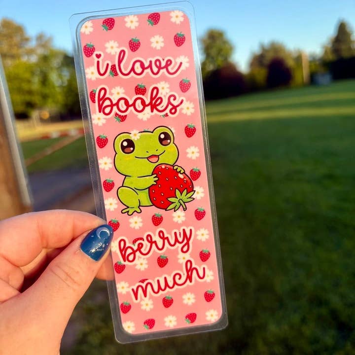 I Love Books Berry Much Dual-Sided Cardstock Bookmark for wholesale by Awfullynerdy.co
