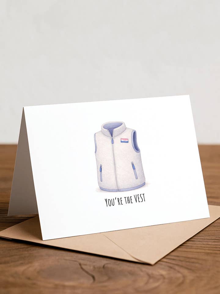 Tarjeta de Felicitación con Chaleco de Patagonia: Tarjeta de Agradecimiento Divertida para venta al por mayor de Chewy Lemon Studio