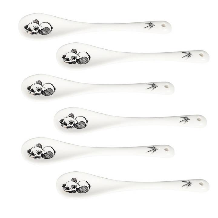 4,75" L 6-delarsset porslinstesked panda-design (10/80) för wholesale av Urban Tokyo