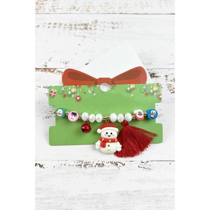 ASSORTED CHRISTMAS THEME CHARM BEADED BRACELET WITH TASSEL for wholesale on Faire