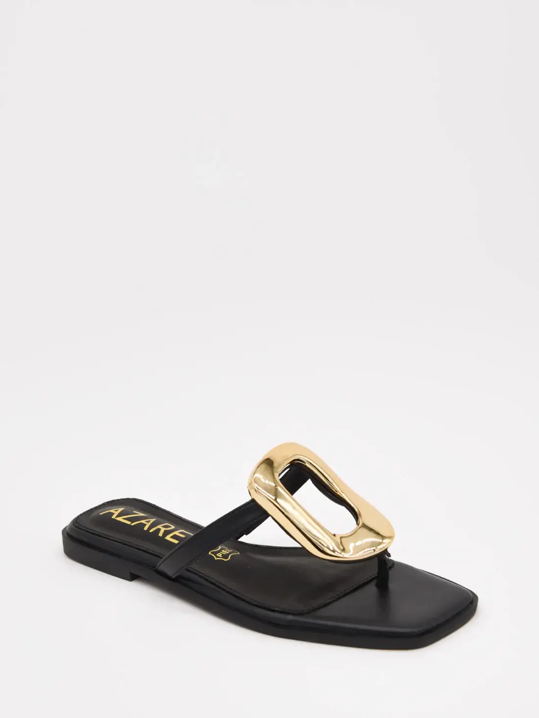 Azarey - Wholesale Sandals - Women's - Black flat sandal with gold metallic detail3