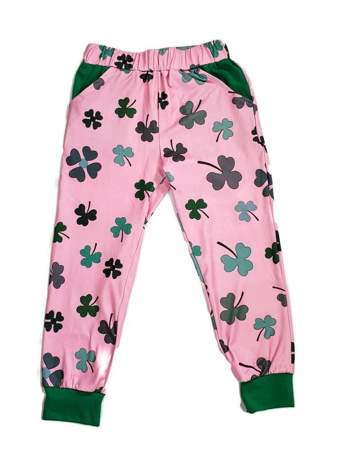 Joggers de seda de leche con bolsillo de trébol para venta al por mayor de Great Lakes Kids Apparel